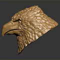 Golden Eagle Head Sculpture with Detailed Feathers on Reflective Dark Surface 3d model