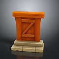 Orange Wooden Door With Metal Hinges Nails And Stone Base Steps