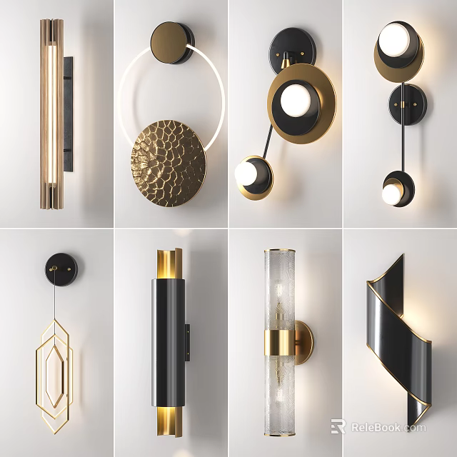 Modern Wall Lamps With Geometric Shapes Metal Glass Black Gold Design 3d model 