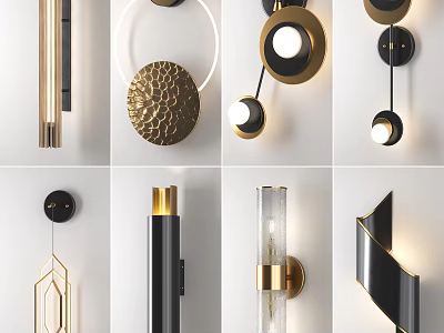Modern Wall Lamps With Geometric Shapes Metal Glass Black Gold Design 3d model