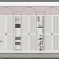 Modern White Wardrobe With Glass Display Sections Brass Handles And Interior Lighting 3d model
