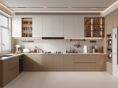 Modern Kitchen Interior With Light Wood Cabinets And Stainless Steel Appliances 3d model