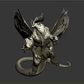 Mythical Fantasy Creature 3D Model With Large Wings Spiked Fur And Long Tail