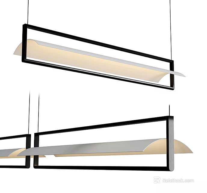 Modern Linear Pendant Lights With Black Frame And White Rectangular Shade For Contemporary Interiors 3d model 