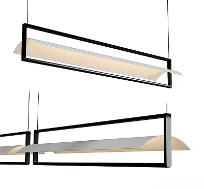 Modern Linear Pendant Lights With Black Frame And White Rectangular Shade For Contemporary Interiors 3d model