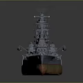 Historical Battleship Warship 3D Model With Dark Blue Hull Orange Bottom Superstructure Turret Mast