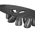 Modern Black Wooden Coffee Table With Irregular Hollow Top And Sculptural Legs