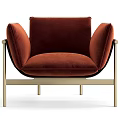 Red Velvet Single Sofa With Gold Metal Frame And Black Accents Modern Design