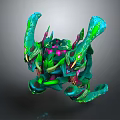 Mythical Biomechanical Creature Character with Green Blue Tentacles and Pink Glowing Details