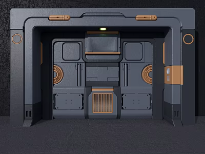 Sci Fi Themed Doorway With Metallic Gray Panels Orange Accents And Green Indicator Light 3d model