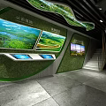 Modern Indoor Design Featuring Green Pyramid Structure White Tangled Art And Grass Floor
