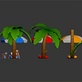 Colorful Outdoor Beach Furniture Setup With Umbrellas Beach Chairs And Palm Trees