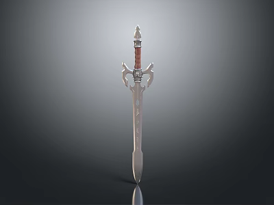 Ornate Fantasy Sword With Metal Blade Red Hilt And Decorative Guard Design 3d model