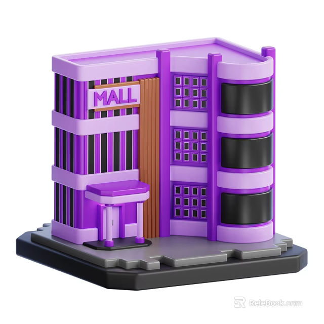 Purple Multi Story Residential Building With Windows And Entrance Platform 3d model 