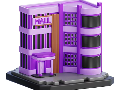 Purple Multi Story Residential Building With Windows And Entrance Platform 3d model