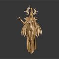Game And Movie Female Character With Golden Armor Ornate Headdress And Winged Design