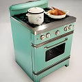 Vintage Turquoise Stove With Pots And Baked Food Classic Cooking Appliance