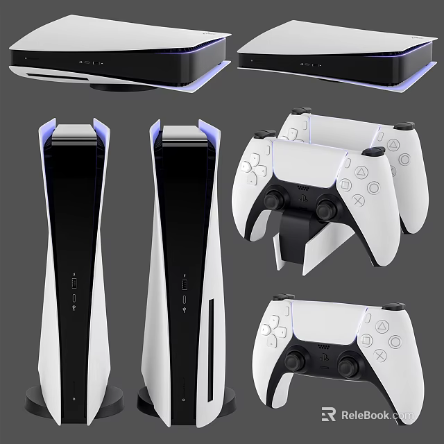Modern Entertainment Game Console With White Black Design Wireless Controllers And Charging Dock 3d model 