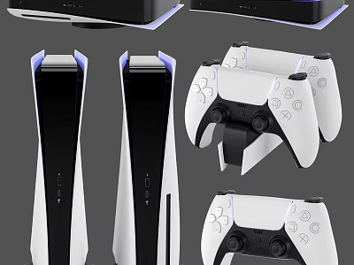 Modern Entertainment Game Console With White Black Design Wireless Controllers And Charging Dock 3d model