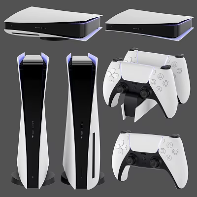 Modern Entertainment Game Console With White Black Design Wireless Controllers And Charging Dock 3d model
