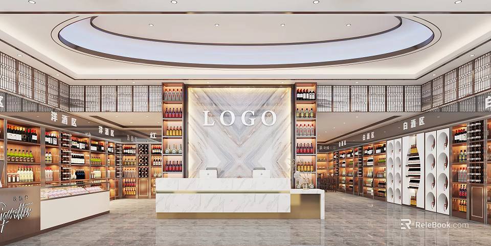 Modern Interior of Tobacco and Liquor Store with Shelves and Reception 3d model 