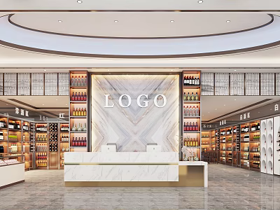 Modern Interior of Tobacco and Liquor Store with Shelves and Reception 3d model