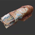 Rusty Old Weapon With Tail Fins And Peeling Paint On Display Stand