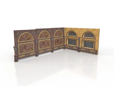 Classical Architectural Corner Wall Design With Arched Windows And Intricate Decorative Patterns 3d model