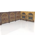 Classical Architectural Corner Wall Design With Arched Windows And Intricate Decorative Patterns