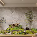 Indoor Garden Landscape With Moss Green Plants Stones Bamboo Driftwood And Decorative Tray