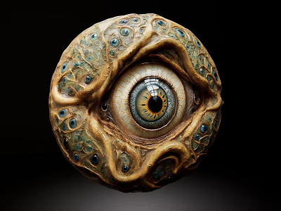 Eyeball Shaped Decorative Ornament Set With Intricate Texture And Gold Blue Accents 3d model