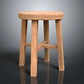 Natural Wooden Stool With Round Seat Four Legs And Simple Design
