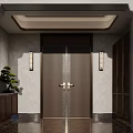 Luxurious Entrance Door With Golden Carved Panels Wall Lamps And Elegant Design