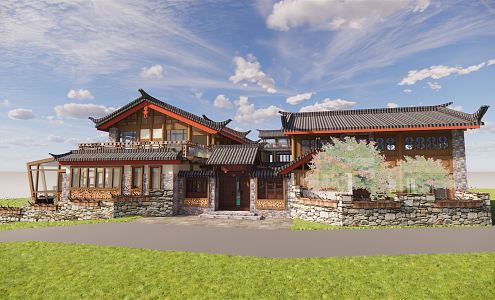 Chinese Ancient Courtyard Homestay Building 3d model