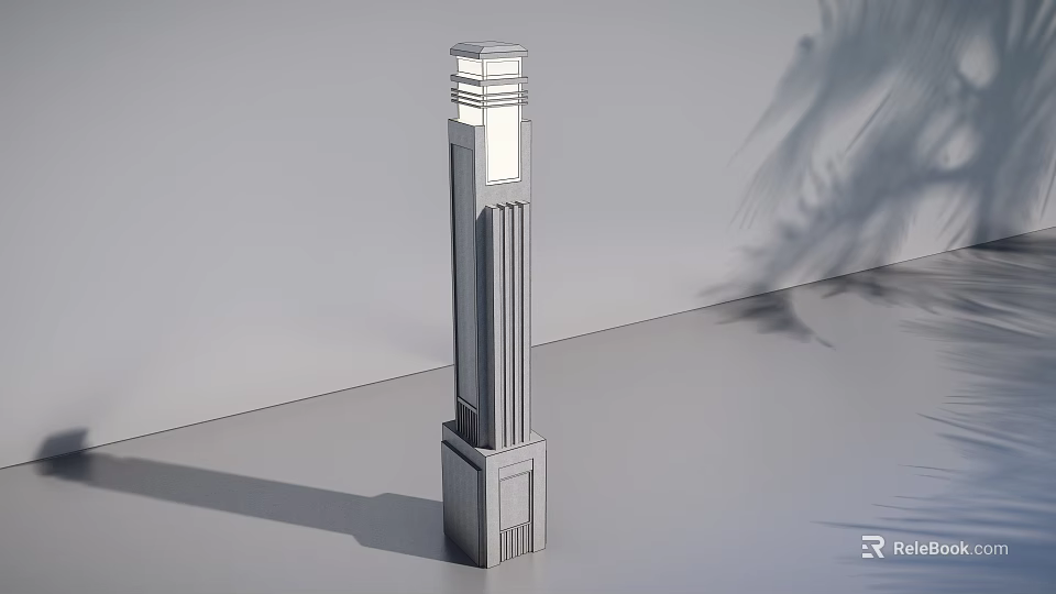 Modern Outdoor Pillar Light With Tall Column Design And Plant Shadow Effects 3d model 