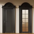Black Doors With Decorative Arch Top Solid Wood And Glass Panel Design 3d model
