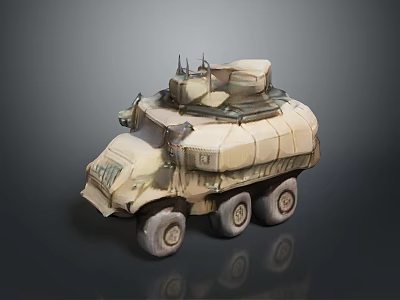 Six Wheeled Armored Military Vehicle With Sand Color And Top Turret 3d model