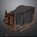 Vintage Folding Camera With Wooden Body Metal Parts And Leather Bellows