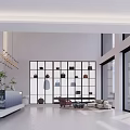 Modern Mall Counter Interior With Display Shelves Bags And Decorative Lighting