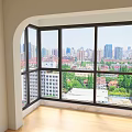Modern Casement Windows In Room With City Skyline Green Trees And Sunlight