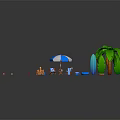 Colorful Outdoor Beach Furniture Setup With Umbrellas Beach Chairs And Palm Trees