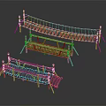 Three Different Sizes Wooden Suspension Bridge Models With Rope And Plank Structure On Dark Background