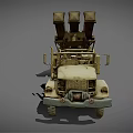 Old Worn Sandy Beige Military Truck With Multi Wheel Launcher System