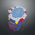 Stylish Sports Watch With Blue Digital Dial Red Yellow Strap And Metallic Case Design