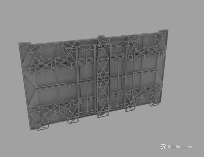 Grey Industrial Metal Frame Structure Featuring Crossed Bars And Support Components 3d model 