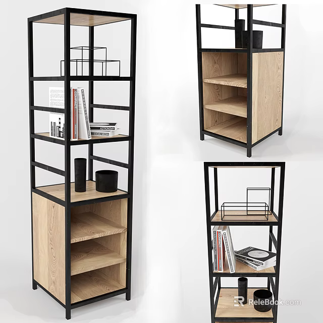 Contemporary Shelving Unit With Metal Frame And Wooden Storage Layers For 3d model 