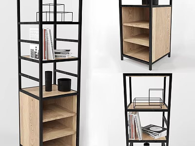 Contemporary Shelving Unit With Metal Frame And Wooden Storage Layers For 3d model