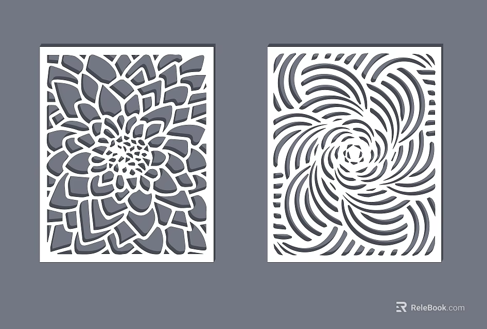 White Decorative Room Divider With Laser Cut Floral And Spiral Patterns 3d model 