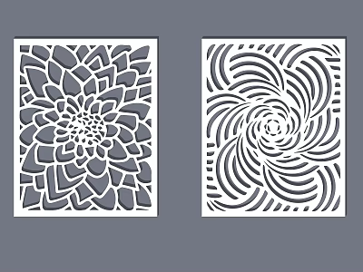 White Decorative Room Divider With Laser Cut Floral And Spiral Patterns 3d model