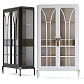 Elegant Black And White Decorative Cabinets With Arched Glass Doors And Metal Handles